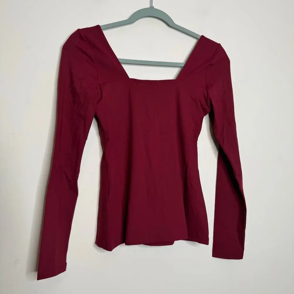 Susana Monaco Sweetheart Long Sleeve Top Red NWT Size Small